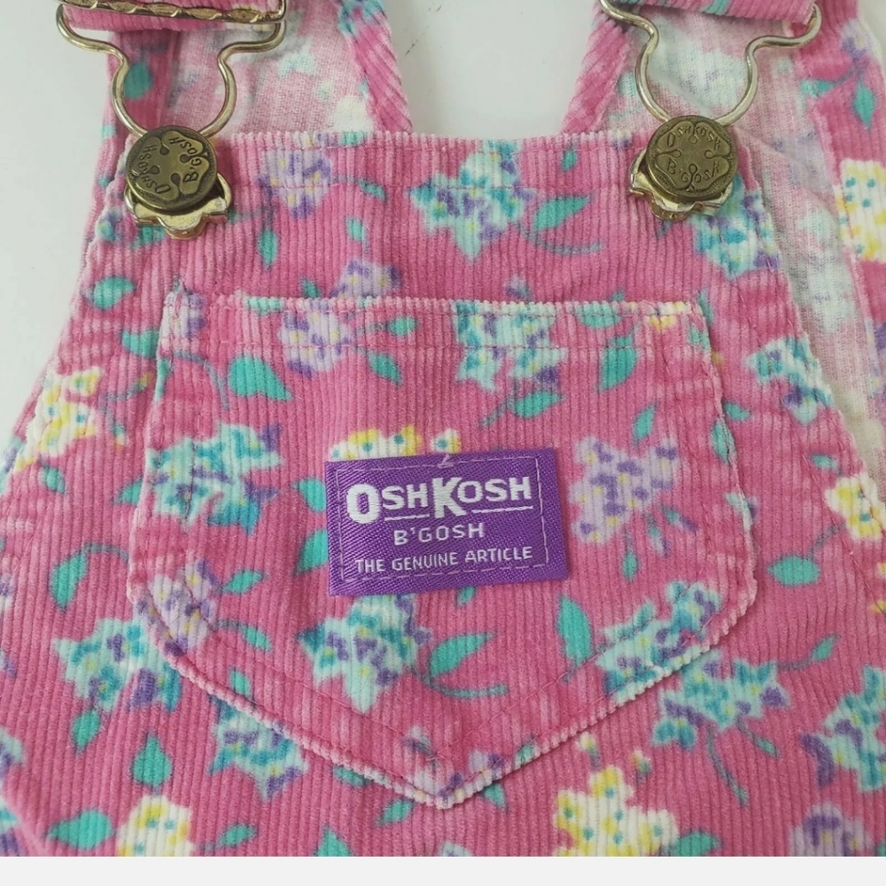 Vintage Oshkosh B'gosh Floral Overalls Corduroy - Picture 3 of 10